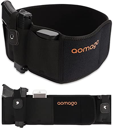 Belly Band Holster for Concealed Carry-Gun Holster for Women & Men Fits Glock, Smith Wesson, Taurus, Ruger, and More-Breathable Neoprene Waistband Holster for Most Pistols and Revolvers by Aomago