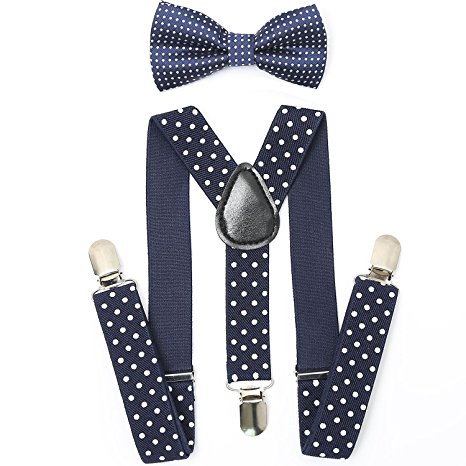 FSLESI Child Kids Suspenders Bowtie Set - Adjustable Length 1 Inches Suspender with Bow Tie Set for Boys and Girls by AWAYTR