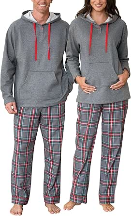 PajamaGram Plaid Couples PJs - Hoodie Top Plaid Flannel Pajamas - Sold Separately