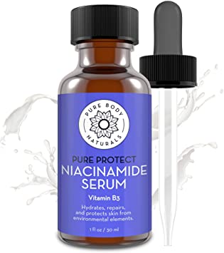 Vitamin B3 Niacinamide Serum by Pure Body Naturals, 1 Fluid Ounce - Super Moisturizer Cream for A Younger Looking Face and Body - Pore Reducing Facial Lotion - Pure and Natural Ingredients