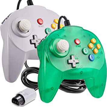 [New Version] 2 Pack for N64 Controller, iNNEXT Game pad Joystick for 64 - Plug & Play (Non PC USB Version) (Joystick from Japan) Grey/Transparent Green