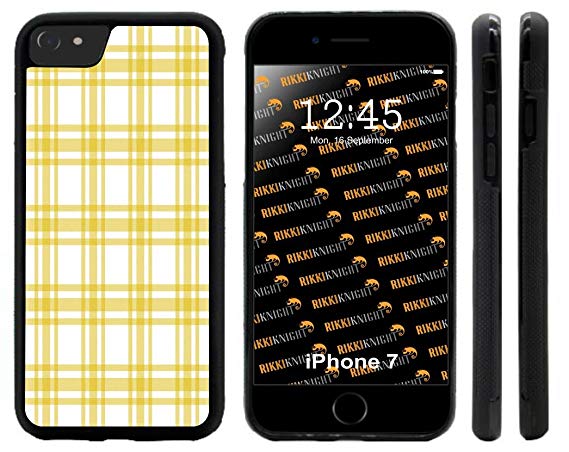 Rikki KnightÂ Yellow and White Plaid Design iPhone 7 & iPhone 8 hybrid TPU Case Cover (Black Rubber with front bumper protection) for iphone 7 & iPhone 8 ONLY - NOT FOR 7 PLUS