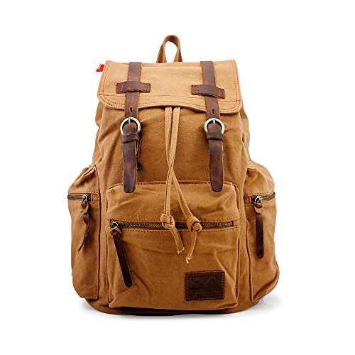 GEARONIC TM Men's Outdoor Vintage Canvas Military Shoulder Travel Hiking Camping School Bag Backpack Fit for Notebook Macbook 11 , 13, 15 inch Air Pro Laptop