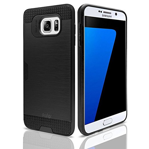 S7 Case,Profer [Heavy Duty][ Drop Protection] Dual Layer Armor Holster Defender Full Body Protective Hybrid Wallet Case Card Slots [Slim Fit]cover for Samsung Galaxy S7 (Black)