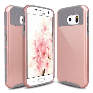 S6 Case, Galaxy S6 Case, Hinpia® 2 in 1 Dual Layer Heavy Duty Rugged Holster Shockproof Slim Protective Hard Soft Rubber Bumper Case Cover for Samsung Galaxy S6 (Rose Gold/Gray)