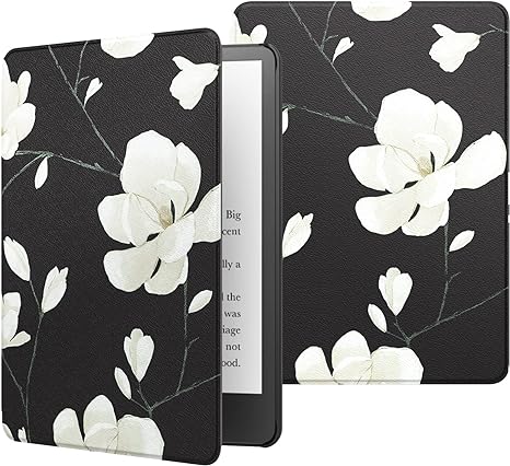 MoKo Case for 6.8" Kindle Paperwhite (11th Generation-2021) and Kindle Paperwhite Signature Edition, Lightweight Shell Cover with Auto Wake/Sleep for Kindle Paperwhite 2021, Black & White Magnolia