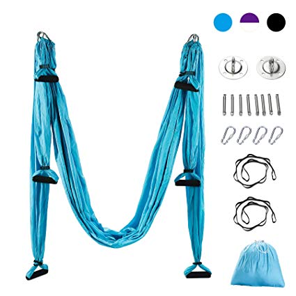 CO-Z Aerial Yoga Swing Sling Strong Yoga Hammock Kit Set Trapeze Inversion Exercises Include Ceiling Mounting Kit and 2 Extensions Straps