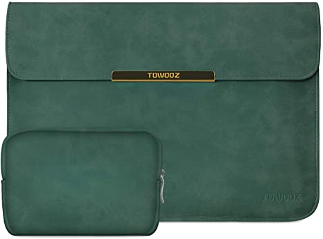 TOWOOZ 13.3 Inch Laptop Sleeve Case Compatible with 2016-2020 MacBook Air/MacBook Pro 13-13.3 inch/iPad Pro 12.9 / Surface Pro, Faux Suede Leather Slim Case with Small Bag (13-13.3, Green)