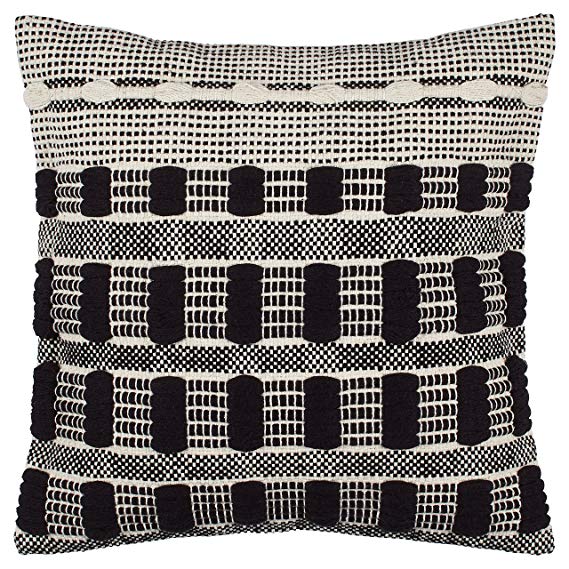 Rivet Modern 100% Cotton Tufted Contrast Pillow, 17" x 17", Black White