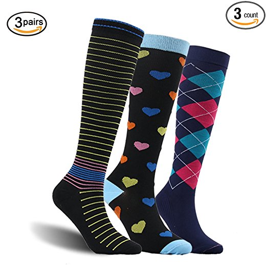 Compression Socks For Women & Men 20-30 mmHg - 3 Pairs - Best Knee High Socks For Athletic, Running, Medical, Pregnancy, Crossfit, Travel, Shin Splints