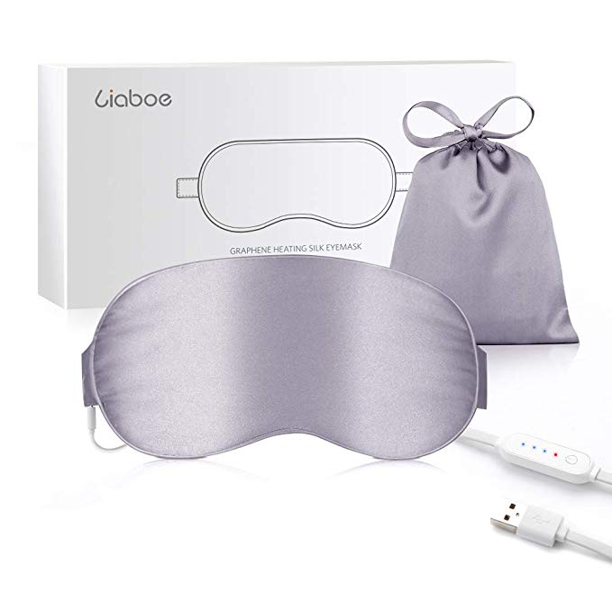 Heated Eye Mask for Sleeping, Liaboe Mulberry Silk Sleep Mask with Graphene and Infrared Heating, 3 Temperatures for Eye Fatigue, Dark Circles, Dry-eye, Anti-aging, Soft&Blindfold Eye Cover for Travel