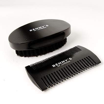BEARD BRUSH & COMB GIFT SET - Benny's of London - SPECIAL OFFER - Beard Brush and Comb Set for Men, Natural soft Boar Bristle Brush & Wooden Comb for Beard Styling in a Luxury GIFT BOX