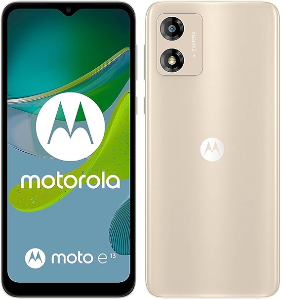 Motorolo moto (e13, 6.5 Inch HD  display, AI-powered Camera System, Dolby Atmos, 5000 mAh Battery, 2/64 GB, Dual SIM), Creamy White