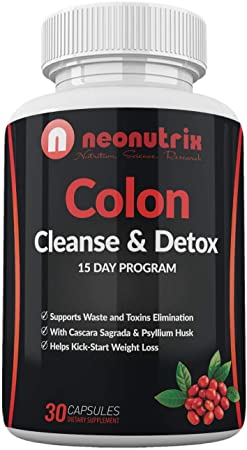 Colon Cleanse & Detox Capsules Dietary Supplement for Men and Women, 15 Day Program, Extra Strength for Toxin Elimination, Promotes Healthy Bowel Movement, Made in USA, 30 Capsules by Neonutrix