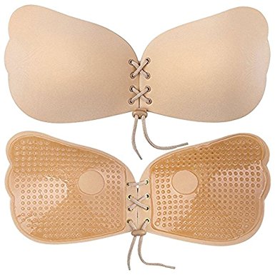 Adhesive Bra, Push Up Strapless Bras, Backless Silicone Nude Invisible Bra, Reusable with Drawstring