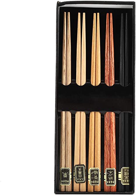 Reusable Chinese Wooden Chopsticks Gradient Color Classical Washable Durable Household Hotel Wedding Gift 5Pair with Gift Box