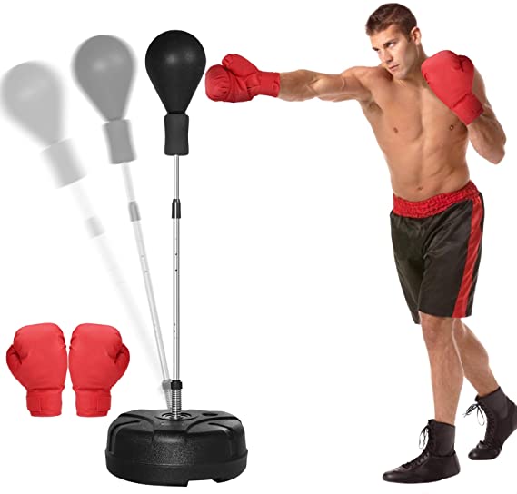 KINGSO Punching Bag with Stand for Adults Kids Boxing Set with Solid Ball Reflex Speed Bag Height Adjustable 51"-65" Free Standing Boxing Set for Home Gym Workout Fitness, Boxing Gloves Included