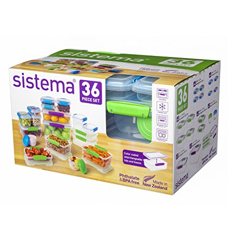 Sistema Multi Piece Food Storage Containers in Assorted Shapes and Colors, Set of 36, Assorted