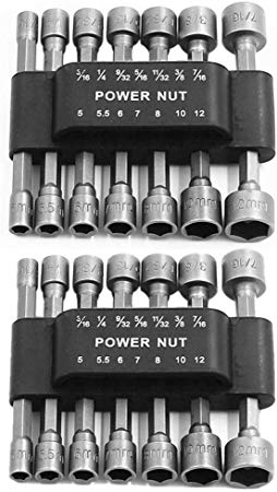 Fasmov Power Nut Driver Drill Bit Set 1/4'' Hex Nut Driver Master Kit for Quick Change Chuck Adapter-Set of 2 (Each set 14 Pcs, Total: 28 Pcs)