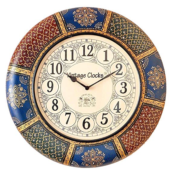 Vintage Clock Handicraft Hand-Painted Pine Wood Wall Clock (49 cm x 9.5 cm x 49 cm) …