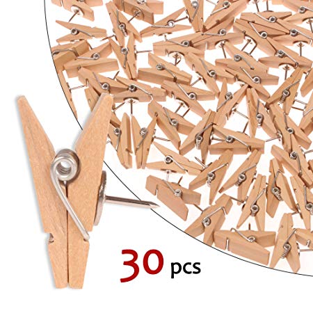 Push Pin Clips - 30 Paper Clips with Pin for Documents/Artworks/School Projects/Photos/Notes/Papers/Cork Board/Bulletin Board - No Holes for The Paper