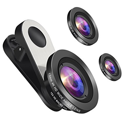 2 in 1 Camera Lens Kit, Stoon 15X Macro Lens & 0.65X Wide Angle Lens, Professional Clip-on Phone Camera Lens with Lens Hood for iPhone 8/7/6s/6 Plus/5s, iPad, Samsung, LG & Most Smartphones(Black)