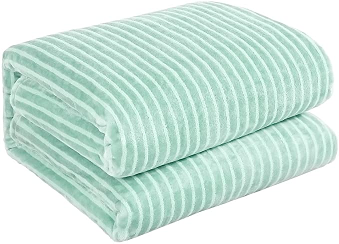 GONAAP Fleece Flannel Throw Blanket Super Soft Cozy Warm Striped Lightweight All Season Decorative for Coach Bed Sofa (Mint Green 50"x60")