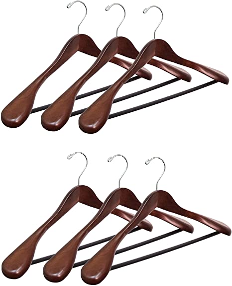 Topline Classic Wood Wide Shoulder Suit Hangers - 6 Pack (Mahogany Finish)