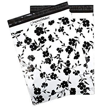 Inspired Mailers Poly Mailers 10x13 Black Floral – Pack of 100 – Unpadded Shipping Bags