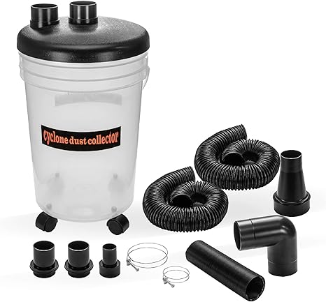 POWERTEC 70293V Cyclone Dust Collector and Separator Kit w/Clear 6 Gallon Dust Bucket, Hoses, Reducers, Couplers and Hose Clamps