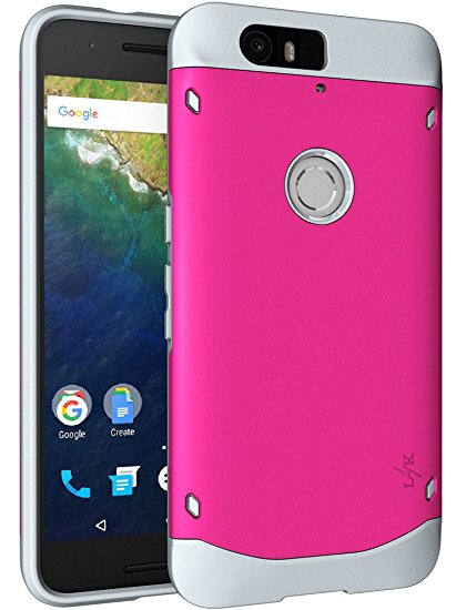 Nexus 6P Case, LK [Shock Absorbent Armor] Dual Layer Hard PC Cover   TPU Inner Case Hybrid Defender Protective Case for Google Nexus 6P (Hot Pink)