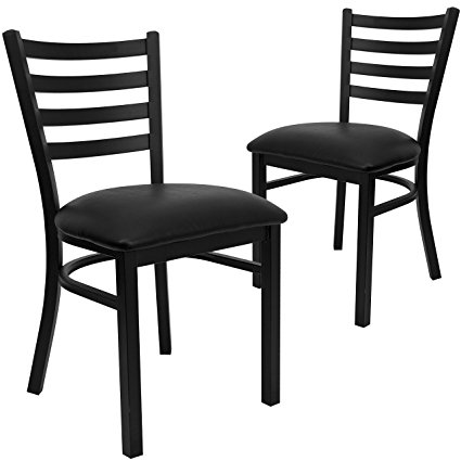 Flash Furniture 2 Pk. HERCULES Series Black Ladder Back Metal Restaurant Chair - Black Vinyl Seat