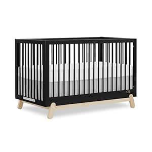 Hygge 5-in-1 Convertible Crib in Matte Black Vintage, JPMA & Greenguard Gold Certified, Made of Sustainable Pinewood, Easy to Clean, Safe Wooden Nursery Furniture