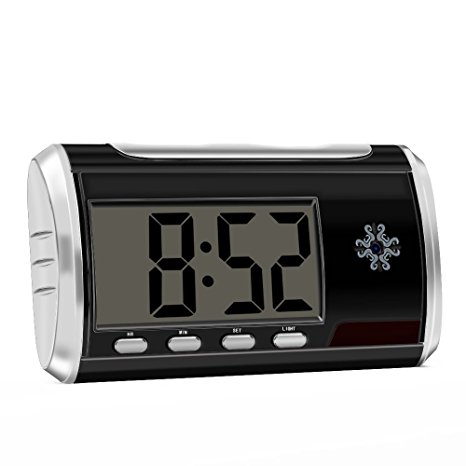 Aisoul Hidden Spy Camera Alarm Clock – HD 1080P Indoor Security Cam with High Capacity Rechargeable Battery, Motion Detection, Remote Controller Operation and Loop Recording, 8GB SD card included