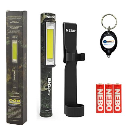 BUNDLE: Nebo Big Larry COB LED Work Light BLACK SILVER RED or CAMO with Holster and LightJunction KeyChain Light (Camo)