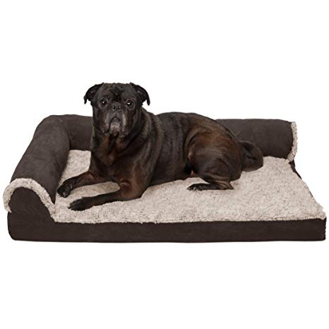 Furhaven Pet Dog Bed | Deluxe Chaise Faux Fur & Suede L-Shaped Lounge Sofa Pet Bed for Dogs & Cats - Available in Multiple Colors & Styles
