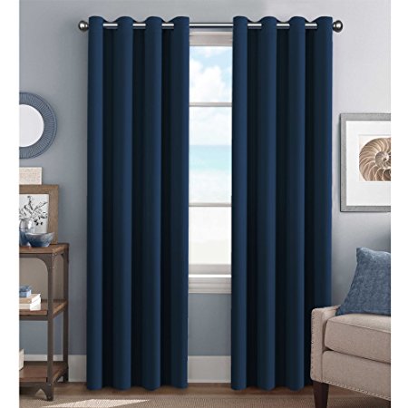 H.Versailtex Premium Blackout Room Darkening Innovated Microfiber Home Fashion Navy Curtain Panels,Antique Grommet ,52 by 96 - Inch - Set of 2