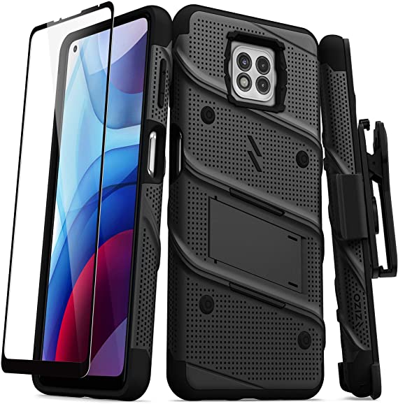 ZIZO Bolt Series for Moto G Power (2021) Case with Screen Protector Kickstand Holster Lanyard - Black