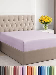 King Size Fitted Bed Sheet - Hotel Luxury Single Fitted Sheet Only - Fits Mattress Up to 16 - Extra Soft, Wrinkle Free, and Breathable - Bottom Fitted Sheet - Light Lavender Single Fitted Sheet Only