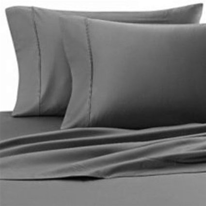 Scala Egyptian Cotton 500-Thread-Count Super Soft Extra Deep Pocket Sheet Set Queen Solid Elephant Gray Fit Up to 22" inches Deep Pocket