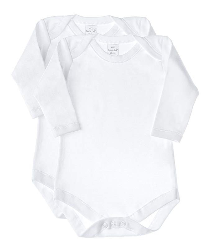 Baby Jay Long Sleeved Onesie 2 Pack - Lap Shoulder - White Soft Cotton Undershirt - Boys and Girls Baby and Toddler Bodysuit