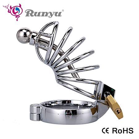 Male Bondage Chastity Cage Device, Stainless Steel Penis Ring Cock Cage Bondage Sex toys with Urethral Plug Sounds Chastity (50mm/2.0")