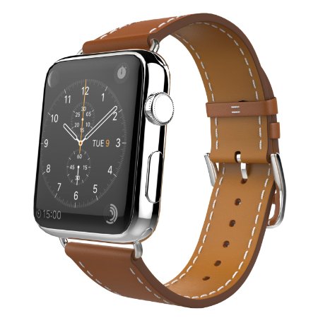 Apple Watch Band MoKo Luxury Genuine Leather Smart Watch Band Strap Single Tour Replacement for 38mm Apple Watch Models BROWN Not Fit 42mm Version 2015
