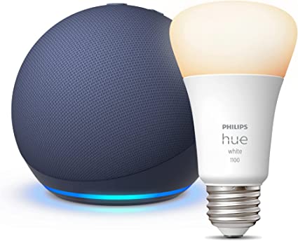 All-New Echo Dot (5th Gen, 2022 release) | Smart speaker with Alexa | Deep Sea Blue   Philips Hue White A19 Medium Lumen Smart Bulb, 1100 Lumens