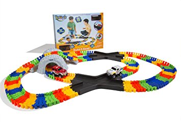 Kidoozie Double X-Track Build-A-Road with Over 11 Feet of Interchangeable, Flexible Track and 2 Battery Operated Cars