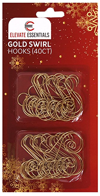 Elevate Essentials Swirl - Gold S Ornament Hooks - Decorative Ornament Hangers (Gold) 40ct