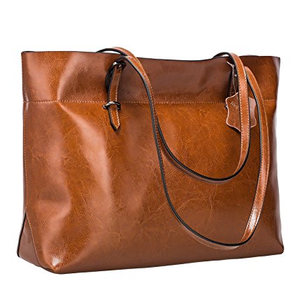 S-ZONE Women's Vintage Genuine Leather Tote Shoulder Bag Handbag (Dark Brown)