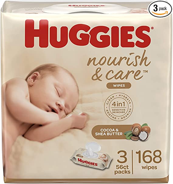 Huggies Nourish & Care Baby Wipes,  3 Packs, 168 Wipes Total