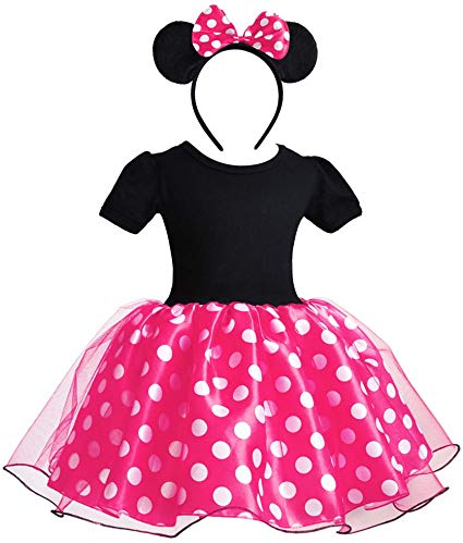 Baby Girl Mouse Costume Tutu Dress Polka Dot Princess Tulle Fancy Dress Up Party Birthday Halloween with Ears Headband