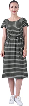 STRIPELAND Women's Striped Dress, Spring Summer Casual Loose Swing Midi Dress with Pockets and Waist Tie,12 Colors XS-4XL